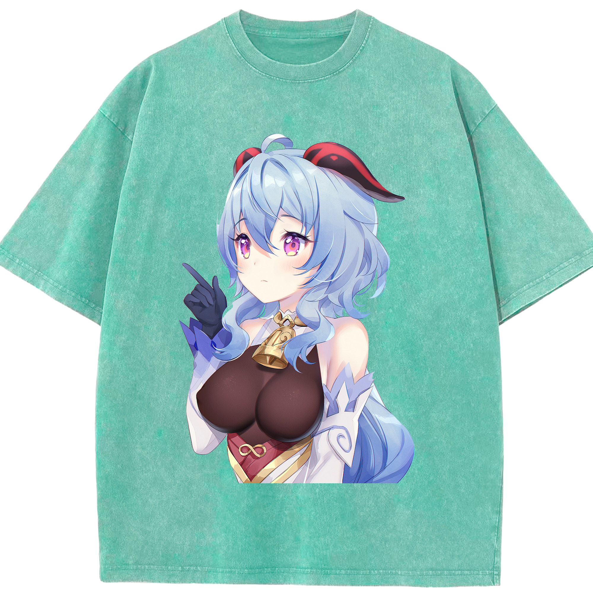 げんし神 甘雨 かんう genshin Ganyu 綿100% ヴィンテージ風 半袖Tシャツ（フロントプリント）